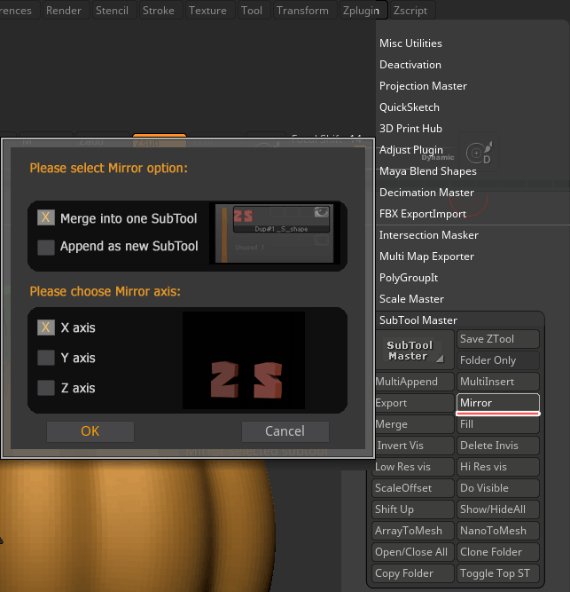 dup and mirror tools in zbrush