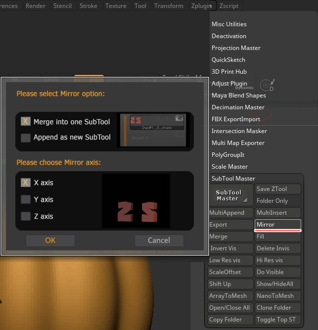 how to duplicate and mirror in zbrush