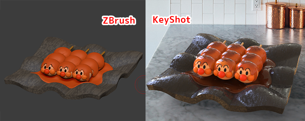 Keyshot for zbrush-ポリペイント情報を利用したレンダリングをやってみた