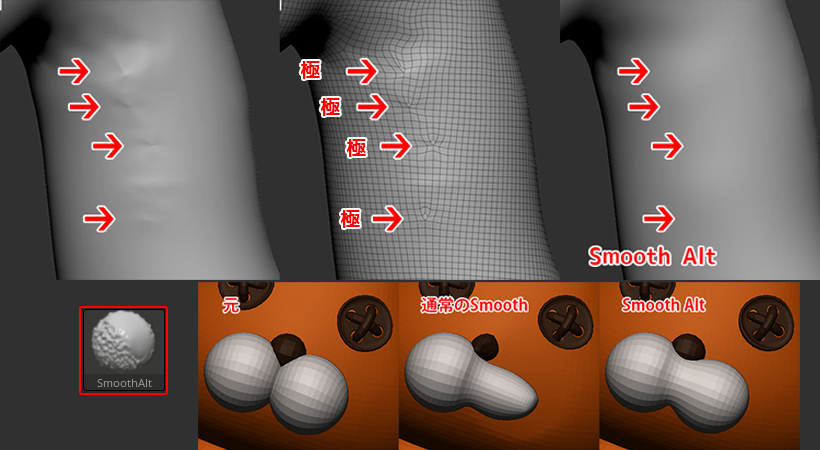 ZBrush-消えないシワを滑らかに！Smooth Altブラシ (Alternate  Smoothモード/Smooth Polishモード)