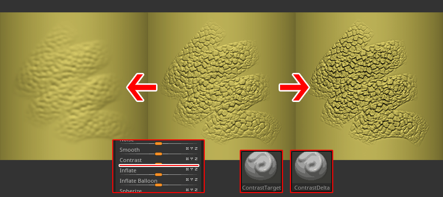 ZBrush-ディテールの強調と調整！Contrast（コントラスト）機能とContrastブラシ2種